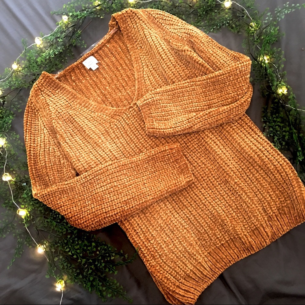 ochre knit v-neck sweater